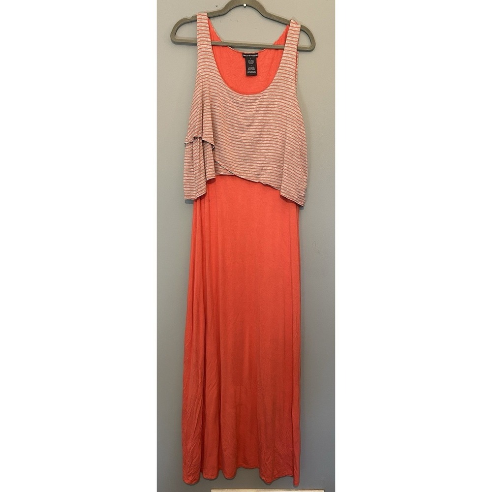 Chelsea & Theodore Dress Womens L Coral Striped Layered Maxi Sleeveless